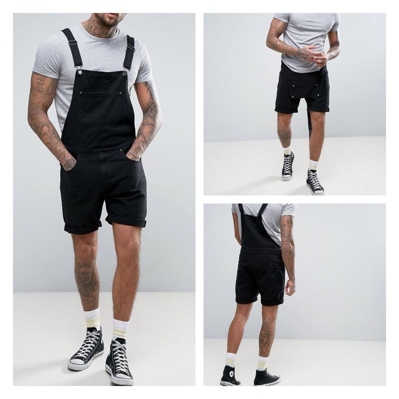 Roupas masculinas jeans branco preto aro shorts macacão macacão_voghion.com