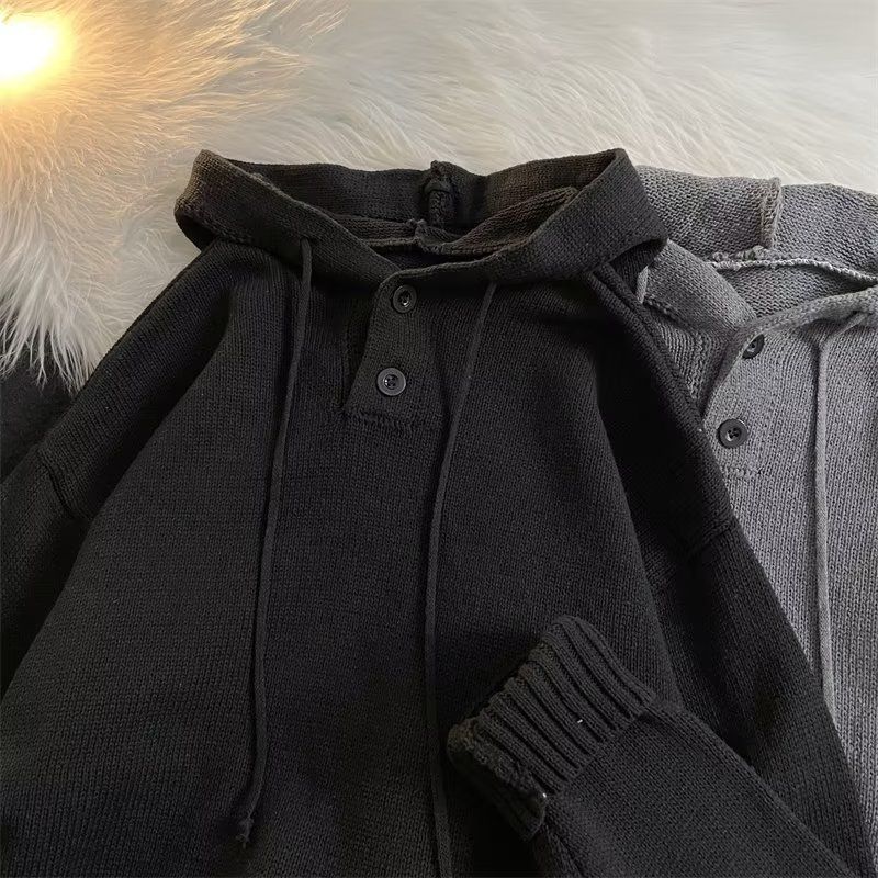 Kapuzenpullover Herren Halb offener Knopf Herbst Winter Warme Oberbekleidung Pullover College Style Trend_voghion.com