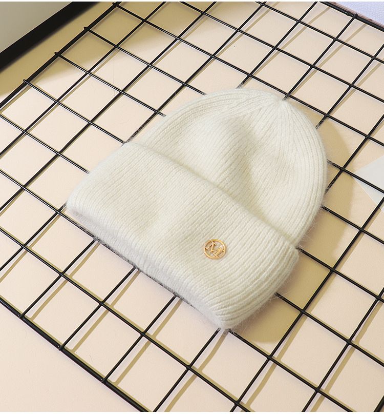 Nuovo cappello di pelliccia di coniglio con flangia a doppia piega, autunno e inverno, cappello di lana femminile, celebrità di Internet, cappello lavorato a maglia standard, protezione per le orecchie calda invernale_voghion.com