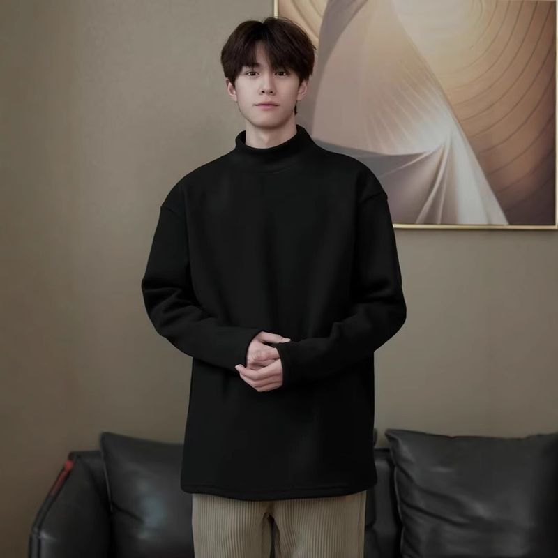 Maglia termica invernale da uomo in velluto tedesco a doppia faccia con collo alto_voghion.com