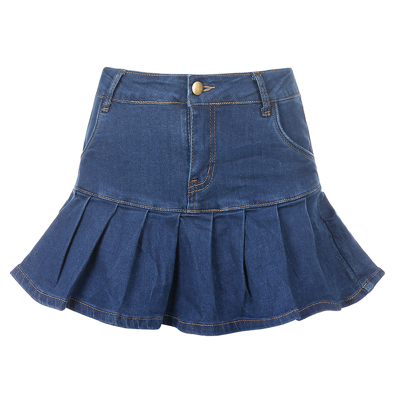 Women's Clothing Half Length Denim Skirt Sexy Two Piece Stretch Denim Skirt_voghion.com