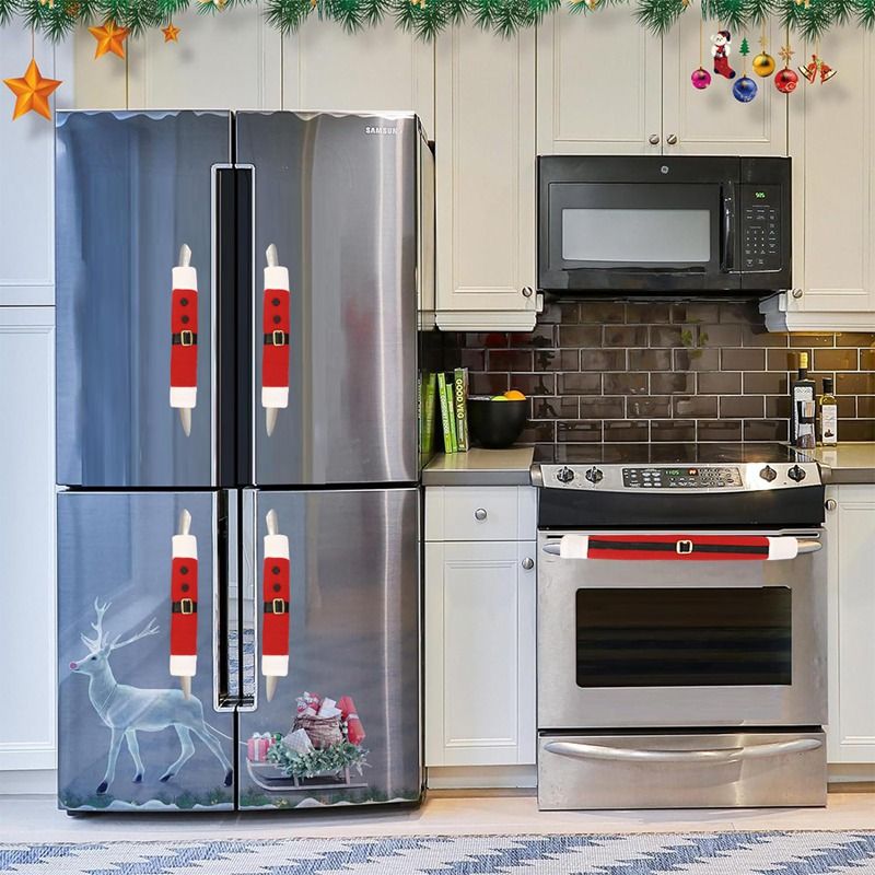 Housses de poignée de réfrigérateur en tissu pelucheux de Noël, décorations de Noël pour la maison 2024._voghion.com