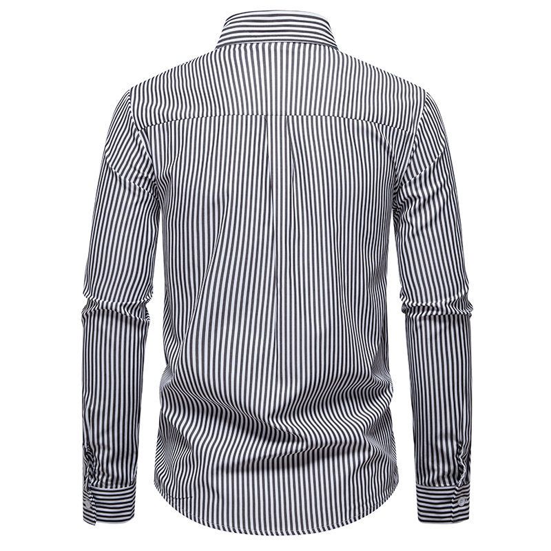 Minimalist Striped Woven Shirt For Men - Slim Fit Casual Button-Up With Subtle Texture (S-2xl, Polyester, All-Season Wear)_voghion.com