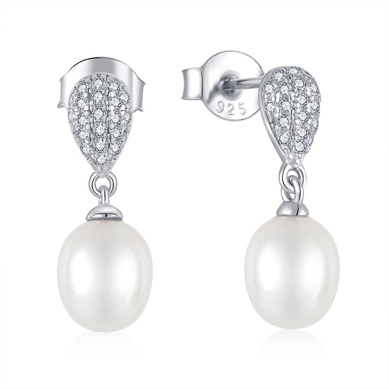 S Sterling Set Ohrringe Intarsien Zirkon Perle Halskette Anhänger Sier Schmuck_voghion.com
