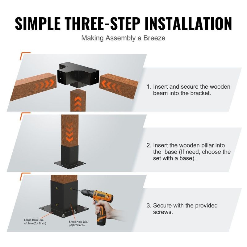 2pcs Heavy Installation For 4Way Corner Woodworks Kit Pergola Beams Bracket Duty Base Bracket Kit Wooden DIY 4''x4'' Post Easy_voghion.com