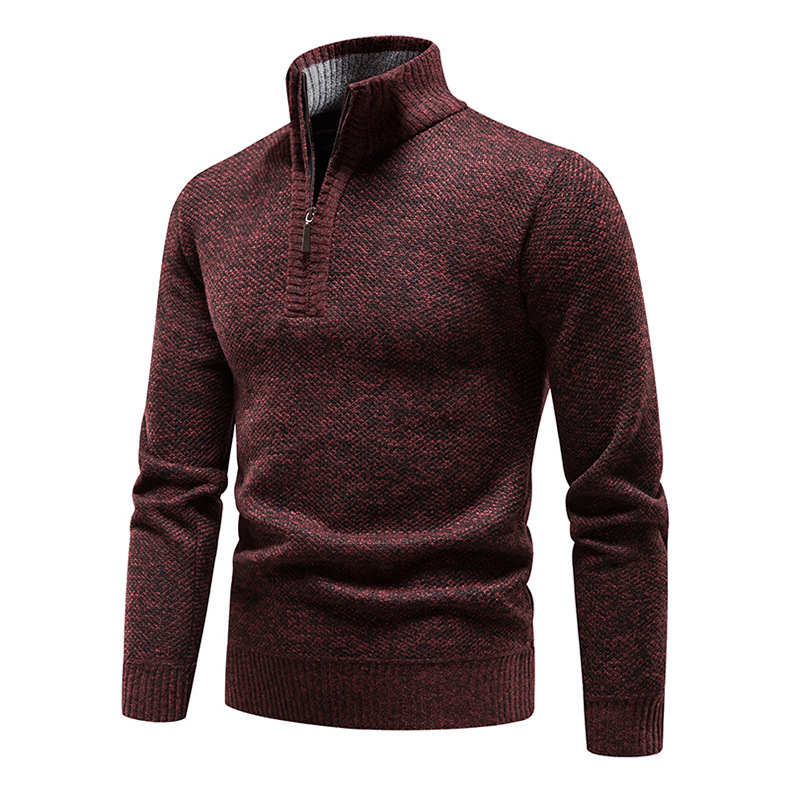 2023 outono e inverno masculino de malha com gola vertical espessada meio zíper pulôver casaco suéter para homem_voghion.com