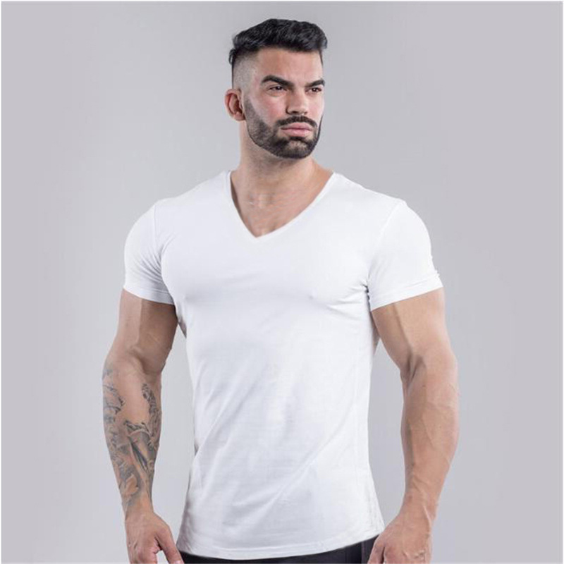Sport-T-Shirt, Laufset, Herren-T-Shirt, kurzärmeliges Oberteil, Sommer, V-Ausschnitt, reine Baumwolle, Training, langärmelig, Basketball_voghion.com