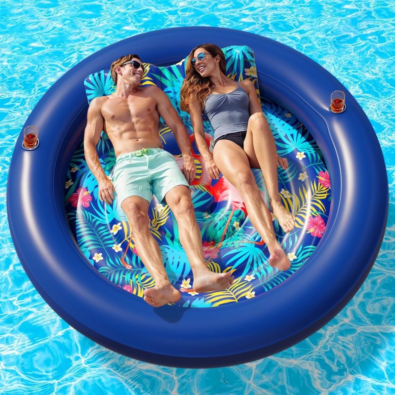 Piscina inflable doble, tumbona redonda, cama flotante, piscina de agua para parejas, cama de agua con respaldo, fila flotante_voghion.com