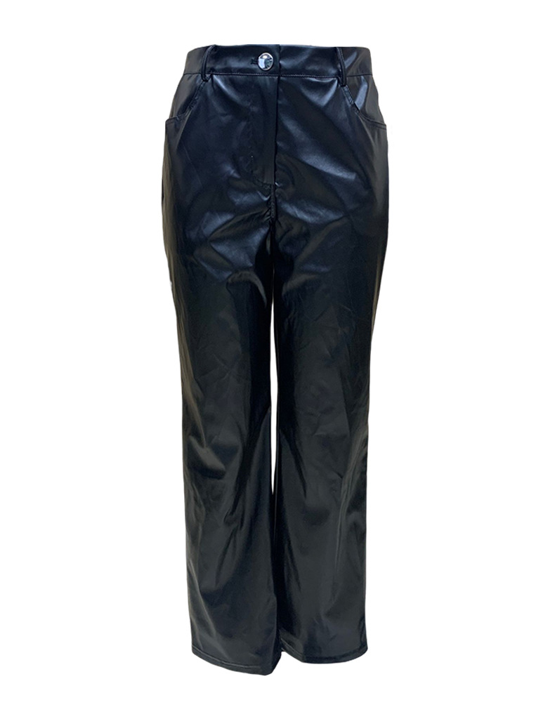 Women's new style classic versatile solid color high-waisted straight PU casual pants_voghion.com
