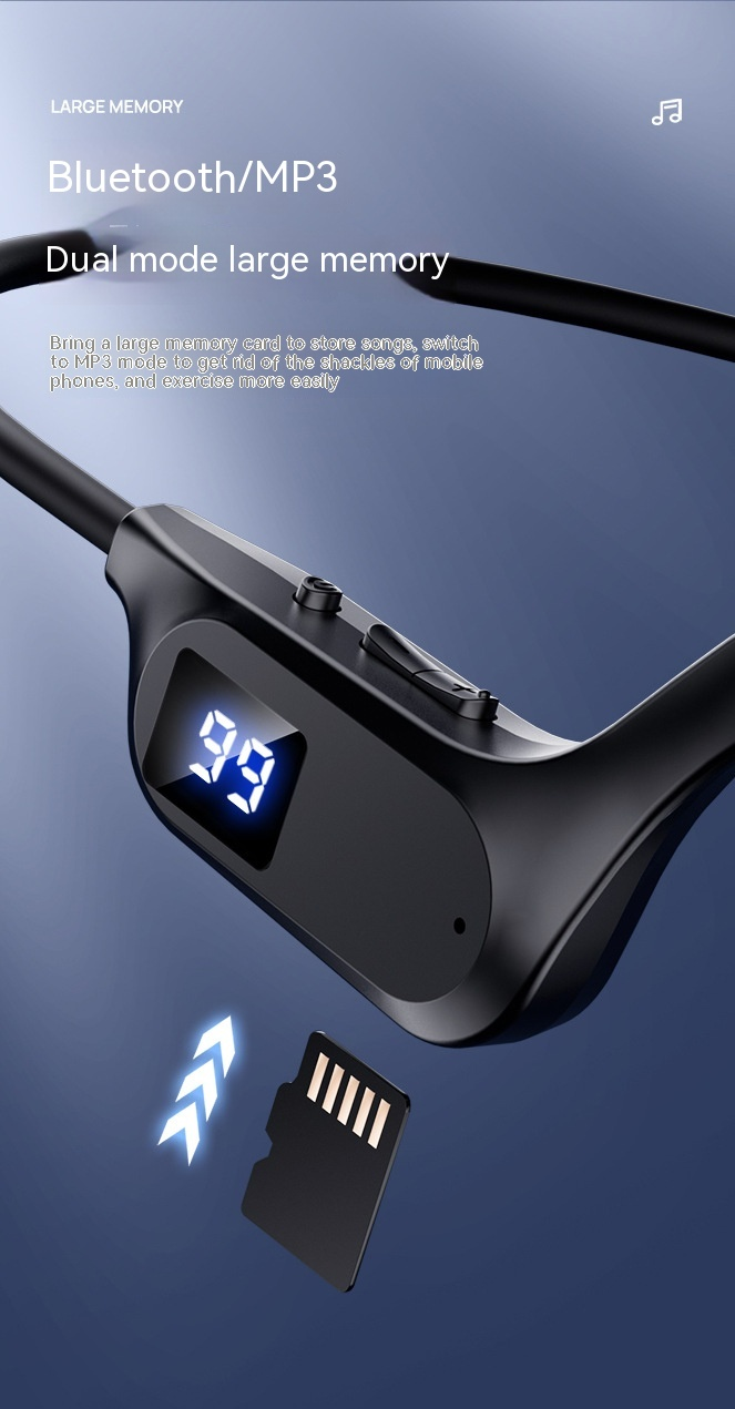 Air conduction Bluetooth earphone card insertion, digital display, waterproof, non in ear wireless earphones_voghion.com