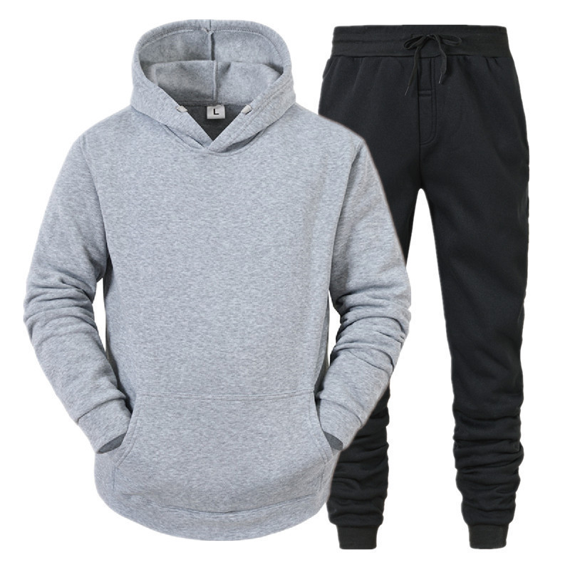 Straight Hoodie Smooth Plate Solid Color Sweater Sport 2 Piece Set Autumn And Winter Fleece_voghion.com
