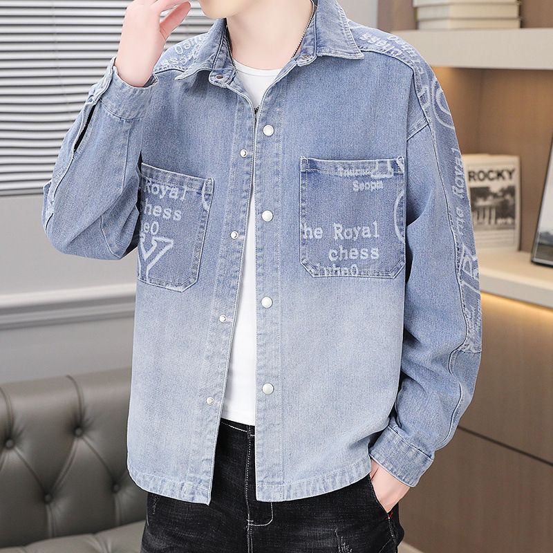 Camicia da uomo con colletto in denim per primavera autunno, camicia da studente adolescente, ampia e sottile, giacca alla moda a maniche lunghe_voghion.com