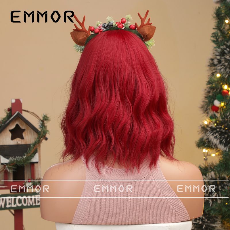 Parrucca colorata per cosplay di Halloween di Natale Qi Bangs parrucca corta riccia bobo acconciatura completa_voghion.com