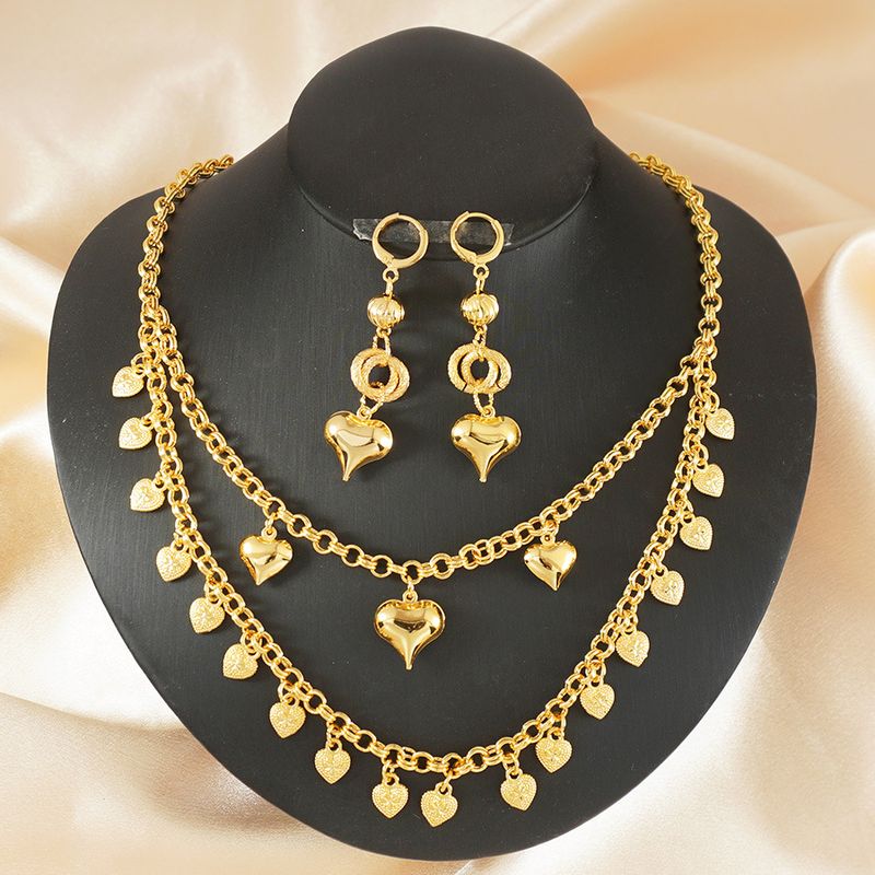 Collana a forma di cuore placcata in oro e rame, set di orecchini, regalo del Ringraziamento, adatto per feste di matrimonio_voghion.com