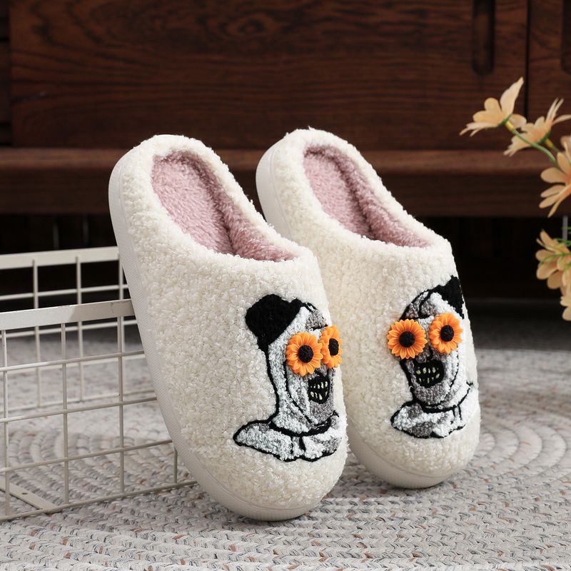Halloween Weihnachten Nächte Horror Clown Bestickte Baumwolle Männer Frauen Herbst Winter Plaid Fell Hausschuhe_voghion.com