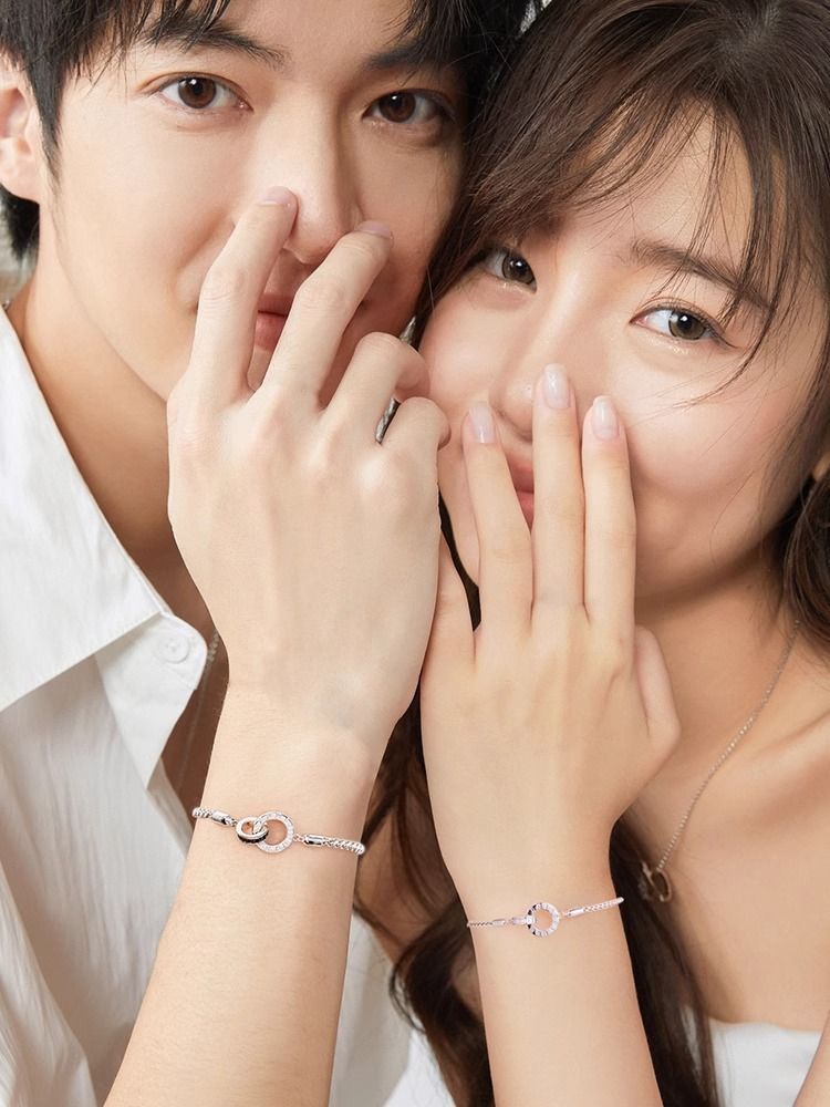 S925 sterling silver love time couple bracelet one man and one woman niche high end feeling pair as a gift for girlfriend_voghion.com