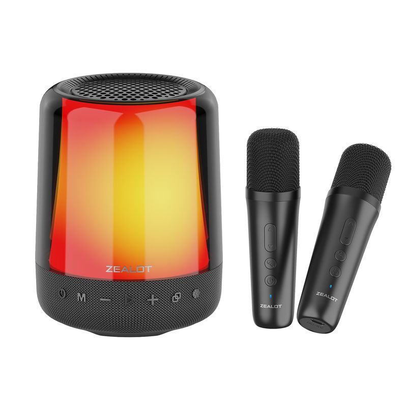 S66M RGB ritmiskās gaismas karaoke bezvadu skaļrunis, stils: divi mikrofoni (melns)_voghion.com