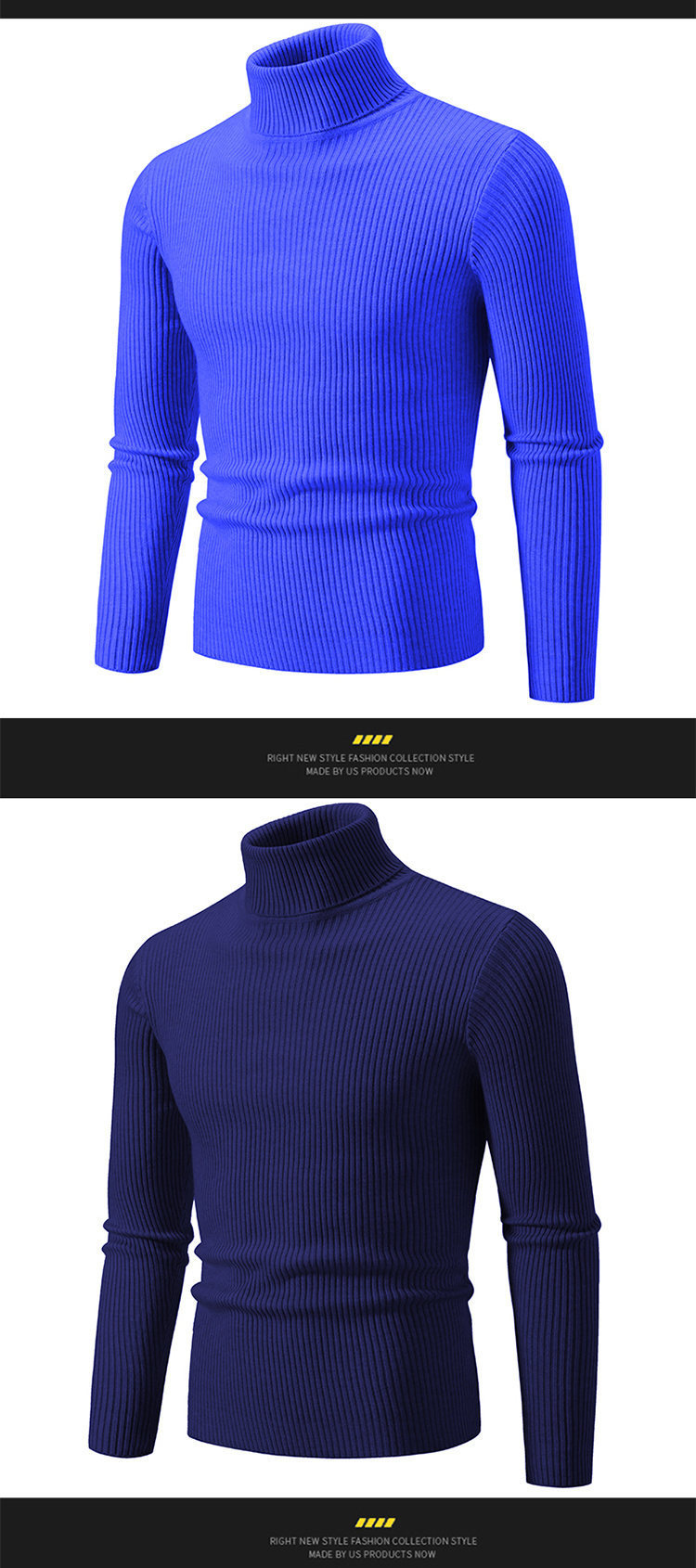 Autumn And Winter New Solid Color High Neck Sweater Casual Coat Men's Pullover Large Size Knitwear_voghion.com