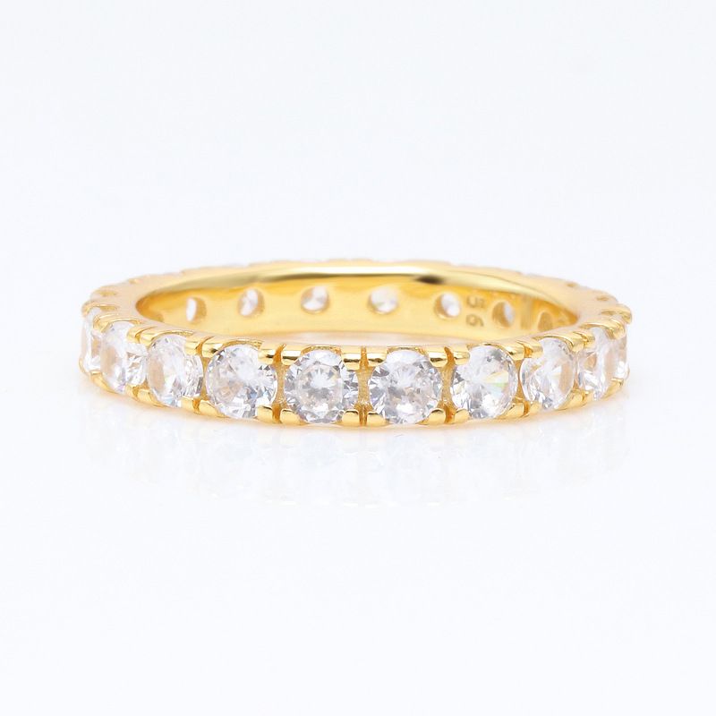 Fashion Light Luxury Single Row Zircon Ring Gold Plated Shining Row Of Gemstone Eternity Ring For Women_voghion.com