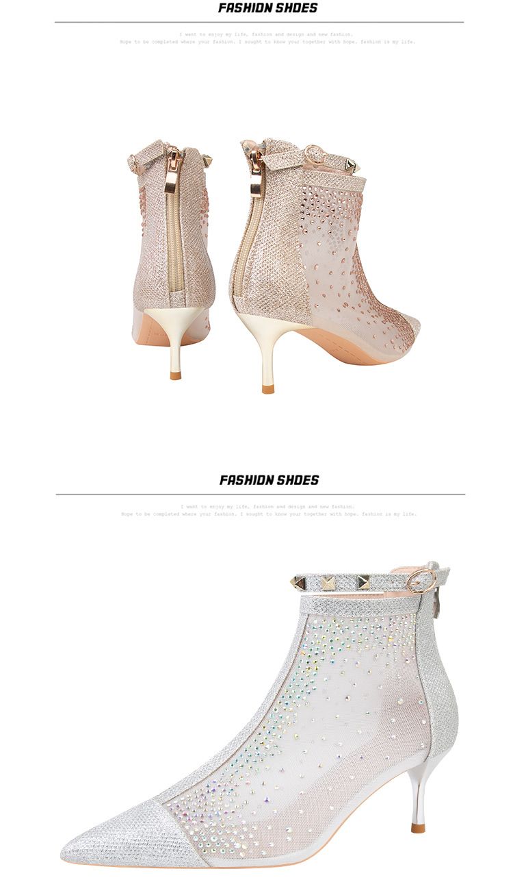1885-5 mode femmes pointu eau diamant talon mince talons hauts maille mince Sexy bottes courtes_voghion.com