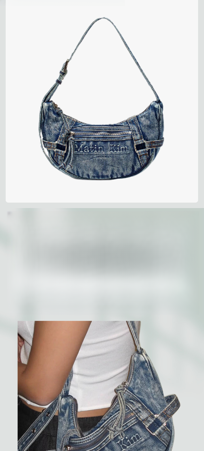 2025 Spring And Summer Korean Version Of The Crescent-shaped Dumpling Bag Crossbody Bag Small Women's Shoulder Denim Handbag Leather Goods Fashionable_voghion.com