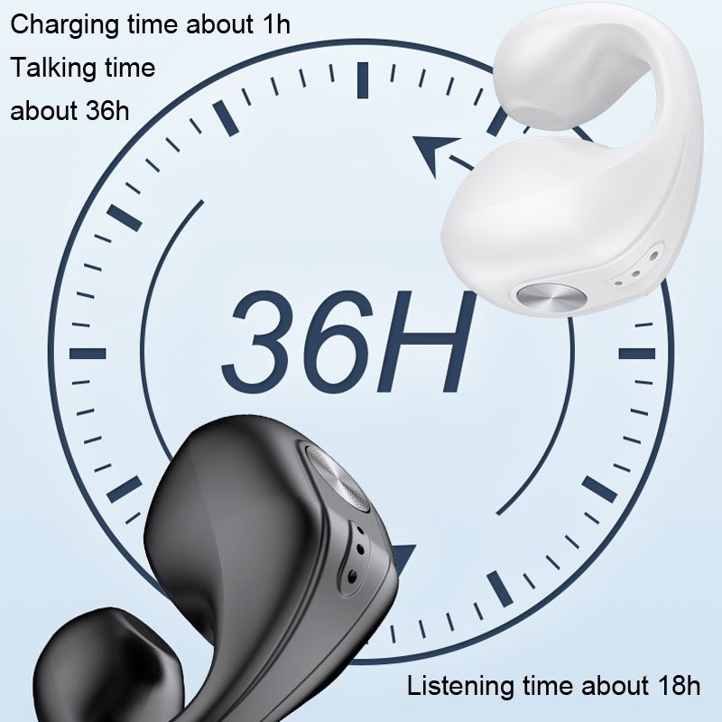 Fones de ouvido sem fio Bluetooth de condução óssea de ouvido duplo com clipe para orelha, mini esporte (preto)_voghion.com