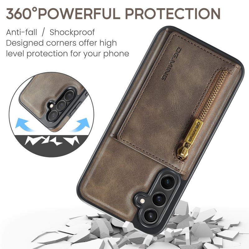 M5 voor Samsung S23 FE magnetische draadloze oplaadhoes S23 FE twee-in-één anti-diefstalborstel portemonnee beschermhoes_voghion.com