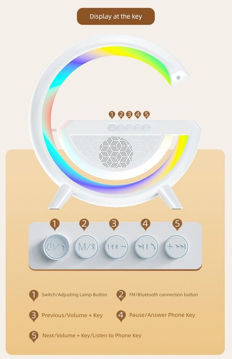 Alto-falante Bluetooth com carregamento sem fio, atmosfera multifuncional, pequena lâmpada noturna, alarme, presente de aniversário, áudio, relógio lunar para_voghion.com