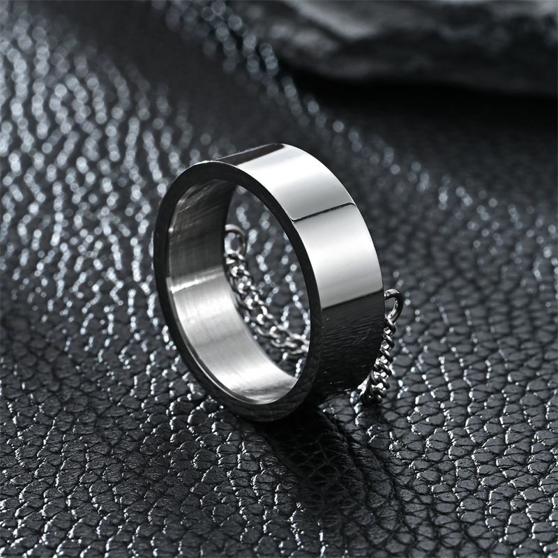 Bague minimaliste en acier titane à la mode avec chaîne pour homme et femme, style punk hip-hop, bague polyvalente pour toutes les occasions_voghion.com