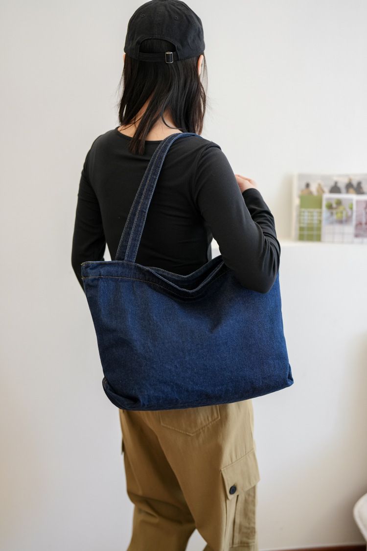 Denim Bag Women's Shoulder Bag Large Capacity Solid Color Washed Denim Bag Student Commuter Shoulder Bag Female Art Casual Handbag_voghion.com