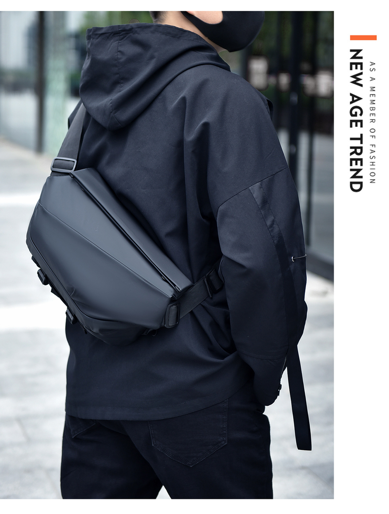Fashionable new men's motorcycle crossbody bag, anti splash multi-functional chest bag, trendy and cool cross shoulder bag_voghion.com