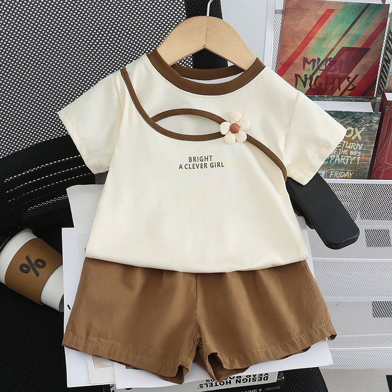 Kinder kleidung der sommer neue mädchen dreidimensionale kleine blume rundhals kurzarm baby casual shorts_voghion.com