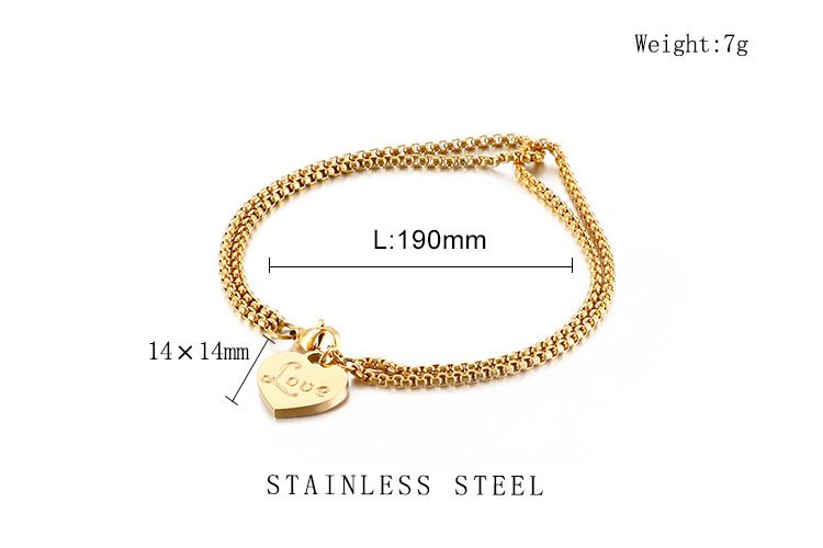 Damesmykker Rustfritt stål Jenter Mote Gyllent hjerteformet dobbeltlags armbånd Strandferie Geometrisk Titanstålsmykker_voghion.com