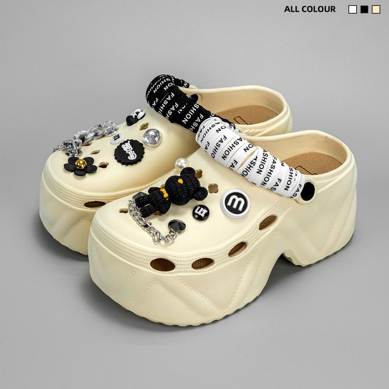 Löcher, EVA-Sandalen mit dicker Sohle, rutschfeste Cartoon-Strasssteine, Teddybären, trendiger und modischer Riemen_voghion.com