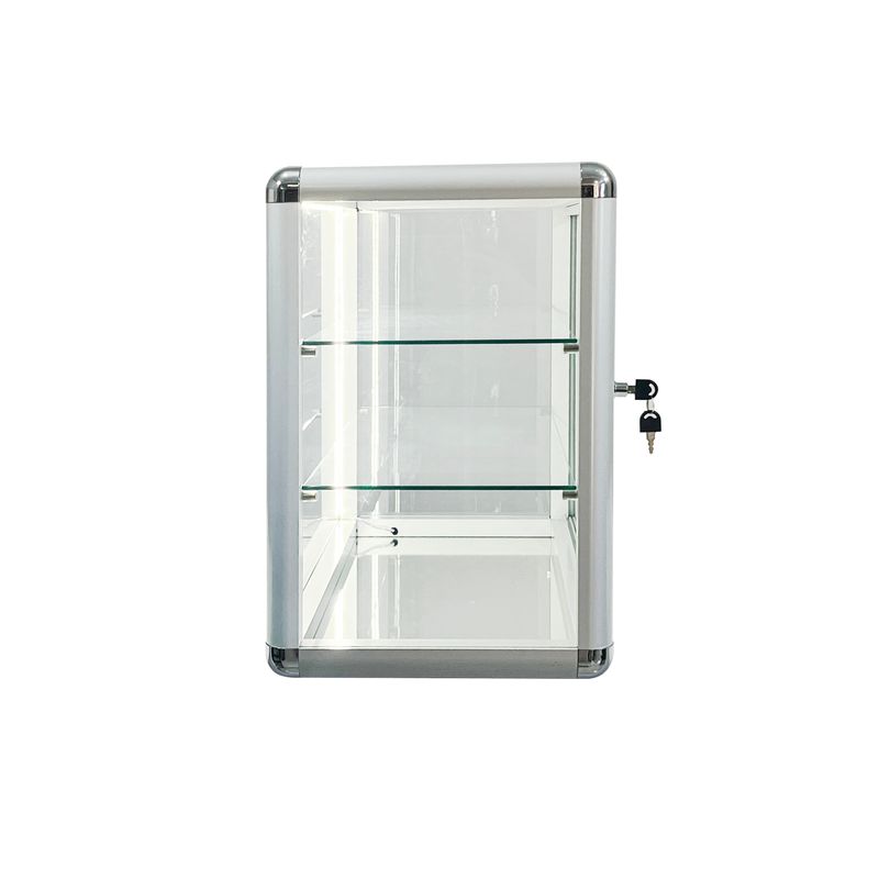 Tempered Glass Top Display Cabinet With Sliding Glass Door And Lock, Standard Aluminum Frame, Display Cabinet With Sliding Glass Door, Lock And LED_voghion.com