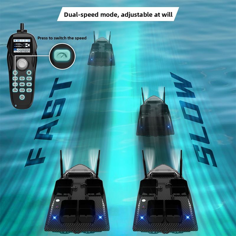 Barca intelligente con telecomando GPS a quattro zampe V803Pro con fishfinder, sonar integrato, 4 fondali, 200 punti di pesca_voghion.com