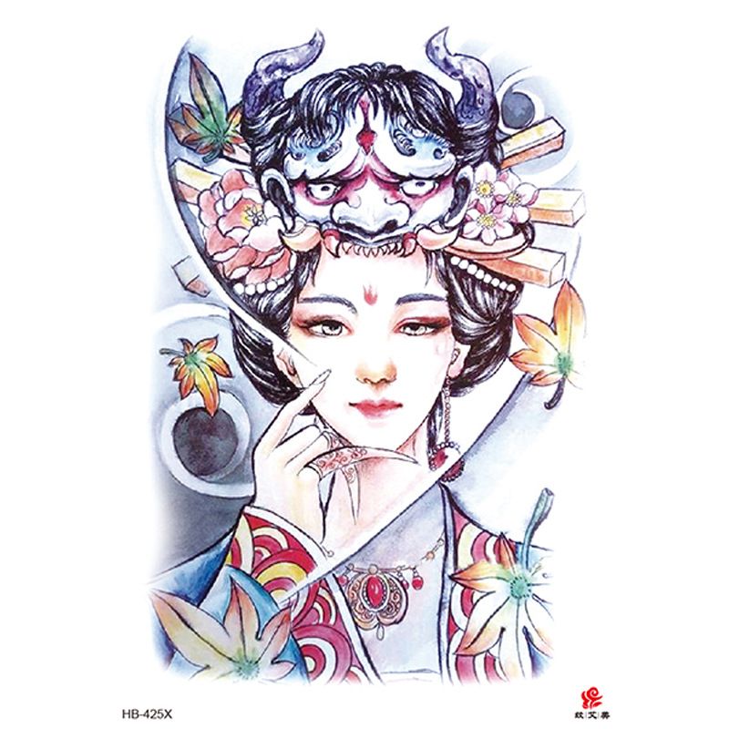 Adesivo per tatuaggio impermeabile con bellezza di geisha e braccio floreale_voghion.com