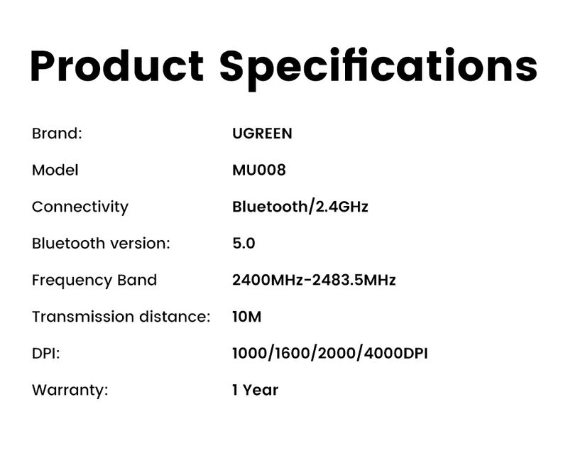 UGREEN Vertikale Maus Kabellos Bluetooth5.0 2.4G Ergonomisch 4000DPI 6 Stummschalttasten Für Buch Tablet Laptops Computer PC_voghion.com