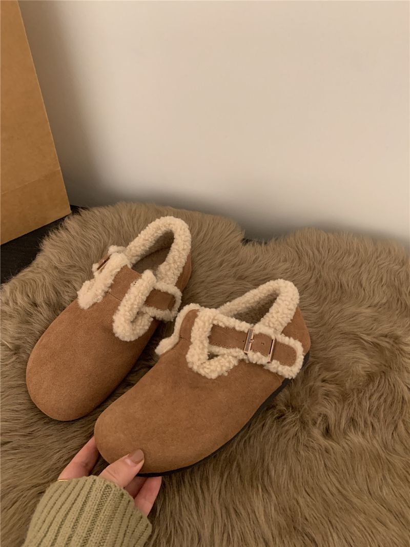 Thick Sole Brown Suede Sneakers,Suede Warm Women's Shoes,Snow Boots,Women's Casual Shoes_voghion.com