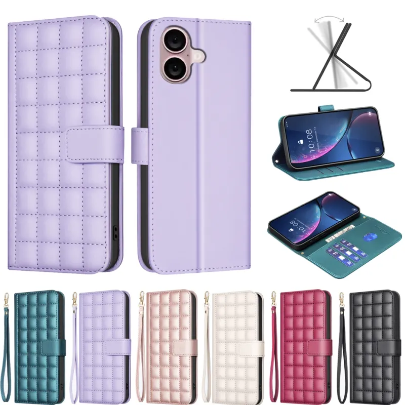 Funda de cuero con tapa magnética y correa de muñeca de lujo para iPhone 16 Pro Max 15 14 Plus 13, ranura para tarjeta plegable, funda a prueba de golpes_voghion.com