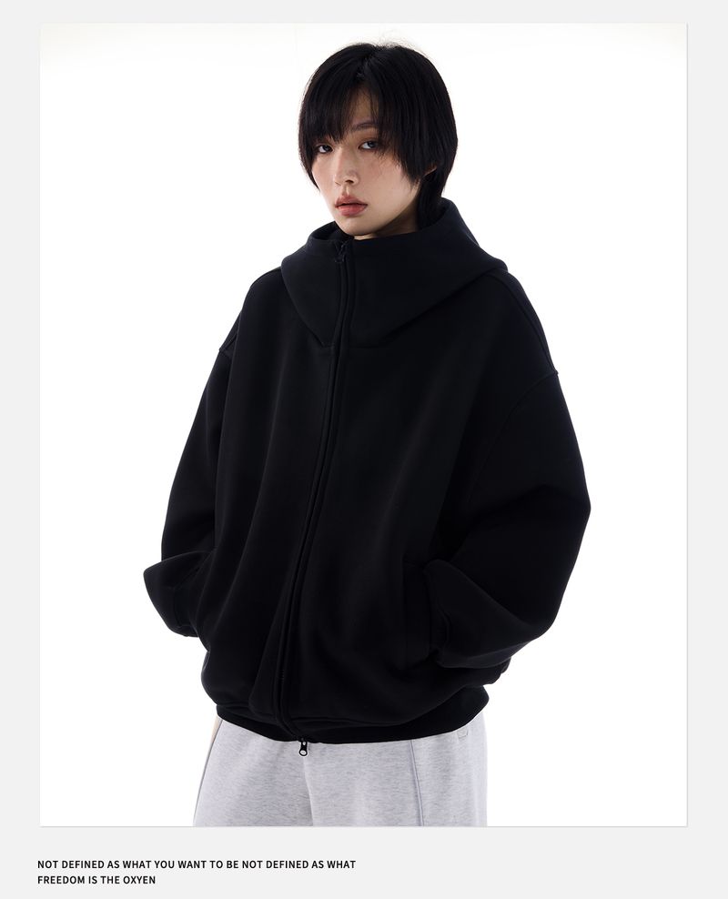 Loose Culture Oversized Air Layer Gray Hoodie Autumn Winter Unisex Style Jacket For Women_voghion.com