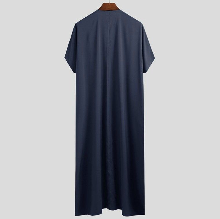 2025 Muslim Men Jubba Thobe Fixed Button Kimono Middle Robe Saudi Muslim Man Shirt Stand Collar Islamic Arab Kaftan Men Abayas_voghion.com