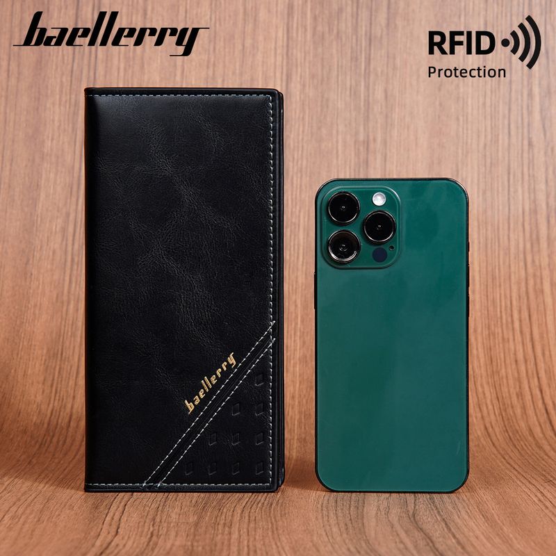 BAELLERRY New Men's Long Wallet European And American Business Style Multiple Card Slots RFID Theft Protection Made With Soft Leather Material_voghion.com