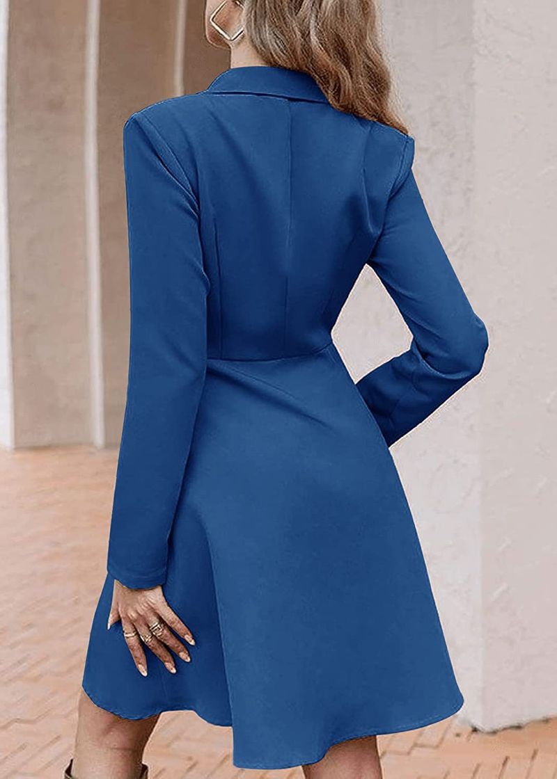 Women's solid color double-breasted long-sleeved windbreaker coat_voghion.com