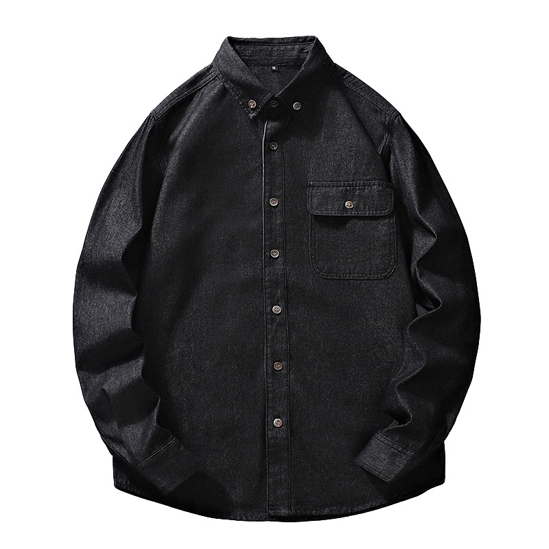 Commercio estero transfrontaliero Primavera e autunno Camicia classica in denim a maniche lunghe da uomo # 039; Camicia semplice lavata in tinta unita per il tempo libero Joker_voghion.com