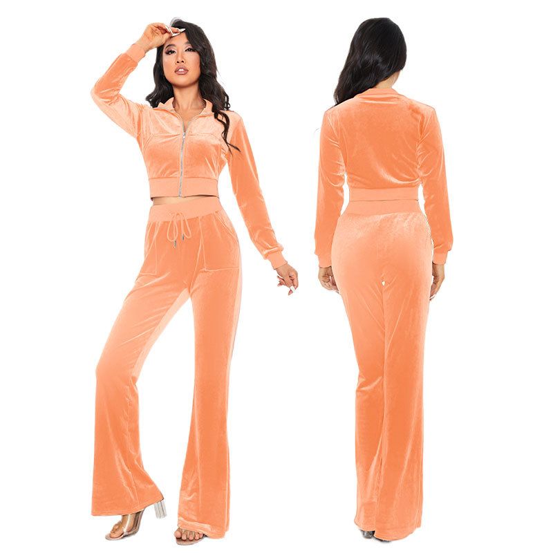 Ensemble deux pièces slim en velours pour femme, nouvelle collection automne 2025, mode décontractée_voghion.com