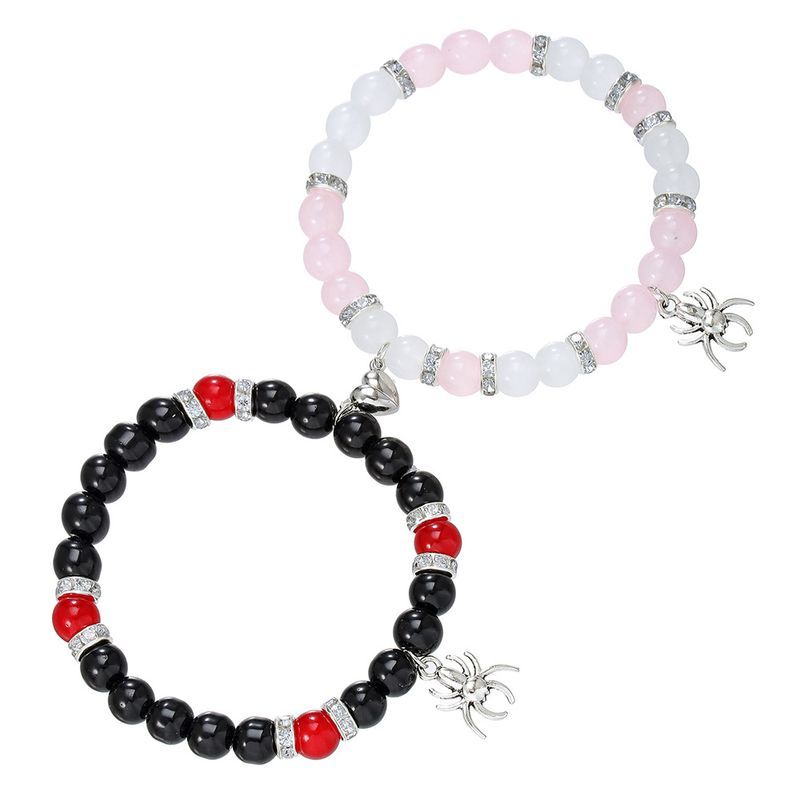 Braccialetto elastico regolabile per coppia, con perline, per le feste, con attrazione magnetica, ragno e amore, per l'amicizia_voghion.com