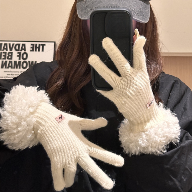 Women's Winter 2025 New Thickened Warm Knitted Finger Gloves Touch Screen Compatible Tide Models_voghion.com