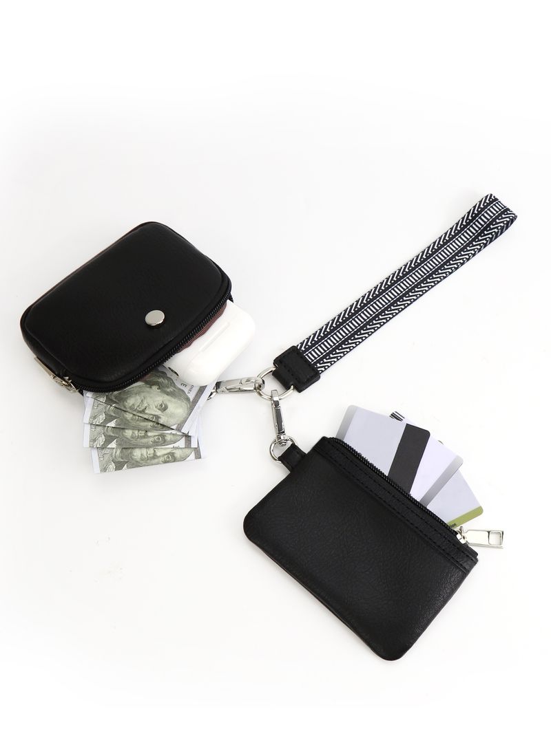 Damen Mini Zipper Wristlet Keychain Portemonnaie Duebel Pocket Wristlet Portable Portemonnaie Coin Portemonnaie Mini Women Coin Bag_voghion.com