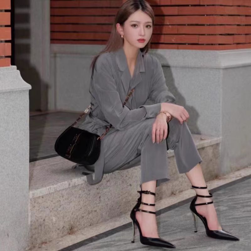 Scarpe col tacco alto da donna, autunno, nuove, con cinturino con fibbia a una parola, stiletto in metallo, alla moda, versatili, nere, personalizzate, a punta, singole,_voghion.com